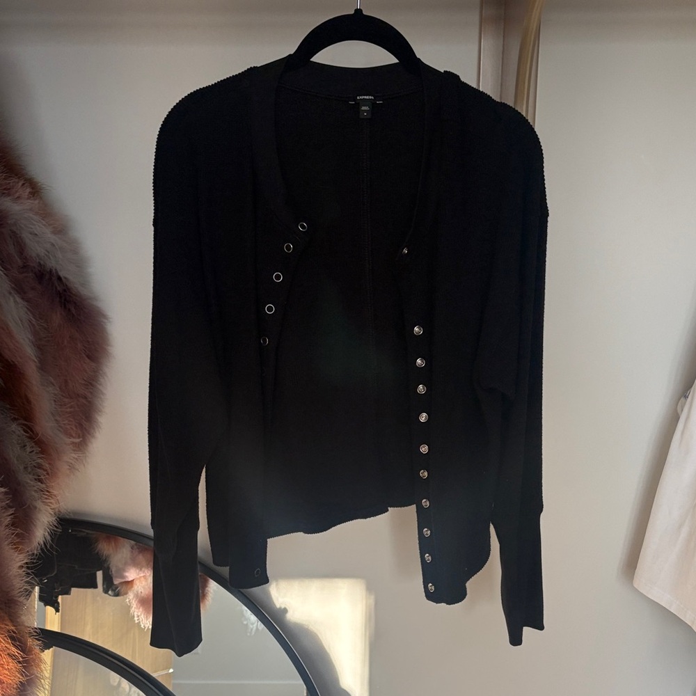Express Waffle Snap Button-Up Cardigan